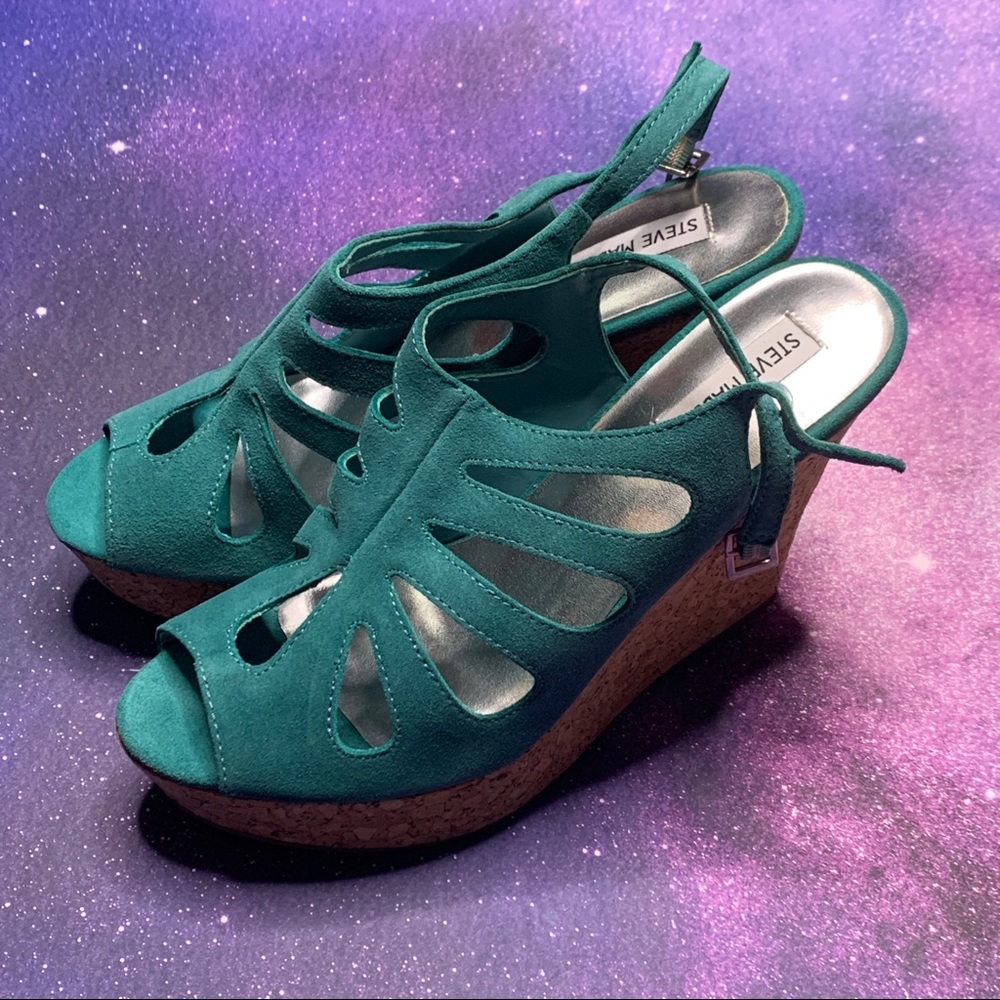NWT_Steve Madden_Turquoise Leather Platform Wedges 11